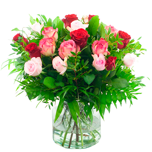 Valentijn boeket rode en roze rozen